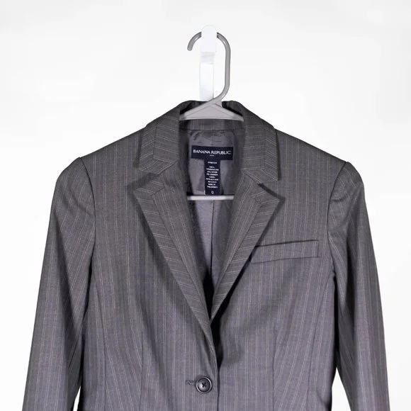 Banana Republic Women's Blazer Gray Striped Stretch Preppy Career Suit Jacket 0 - Picture 7 of 9